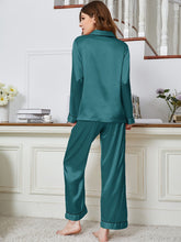 Load image into Gallery viewer, Lapel Collar Long Sleeve Top and Pants Pajama Set
