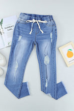 Load image into Gallery viewer, Drawstring Distressed Raw Hem Jeans with Pockets
