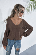 Load image into Gallery viewer, V-Neck Long Sleeve Dropped Shoulder Knit Top
