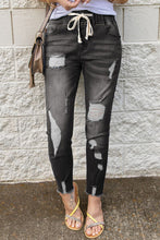 Load image into Gallery viewer, Drawstring Distressed Raw Hem Jeans with Pockets
