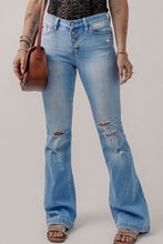 Load image into Gallery viewer, Button-Fly Distressed Flare Jeans
