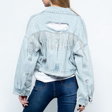 Load image into Gallery viewer, Cropped Collared Neck Dropped Shoulder Denim Jacket
