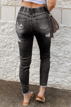 Load image into Gallery viewer, Drawstring Distressed Raw Hem Jeans with Pockets
