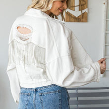 Load image into Gallery viewer, Cropped Collared Neck Dropped Shoulder Denim Jacket
