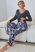 Load image into Gallery viewer, V-Neck Henley Top and Floral Pants Lounge Set
