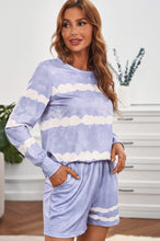 Load image into Gallery viewer, Tie-dyed Stripes Long Sleeve Shorts Lounge Set
