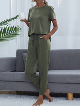 Load image into Gallery viewer, Round Neck Short Sleeve Top and Pants Set
