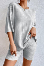 Load image into Gallery viewer, Round Neck Ribbed Top and Shorts Lounge Set
