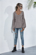 Load image into Gallery viewer, V-Neck Long Sleeve Dropped Shoulder Knit Top
