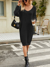 Load image into Gallery viewer, V-Neck Long Sleeve Sweater Dress
