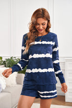 Load image into Gallery viewer, Tie-dyed Stripes Long Sleeve Shorts Lounge Set
