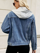 Load image into Gallery viewer, Drawstring Hooded Button Up Denim Jacket
