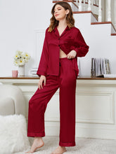 Load image into Gallery viewer, Lapel Collar Long Sleeve Top and Pants Pajama Set
