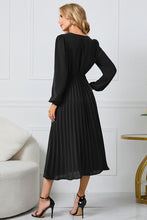 Load image into Gallery viewer, V-Neck Long Sleeve Tie Waist Midi Dress
