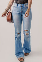 Load image into Gallery viewer, Button-Fly Distressed Flare Jeans
