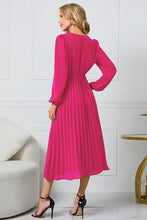 Load image into Gallery viewer, V-Neck Long Sleeve Tie Waist Midi Dress
