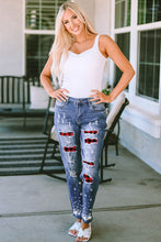 Load image into Gallery viewer, Plaid Snow Graphic Distressed Jeans
