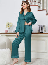 Load image into Gallery viewer, Lapel Collar Long Sleeve Top and Pants Pajama Set
