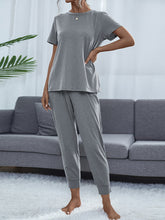 Load image into Gallery viewer, Round Neck Short Sleeve Top and Pants Set
