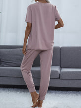 Load image into Gallery viewer, Round Neck Short Sleeve Top and Pants Set
