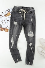 Load image into Gallery viewer, Drawstring Distressed Raw Hem Jeans with Pockets
