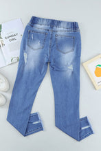 Load image into Gallery viewer, Drawstring Distressed Raw Hem Jeans with Pockets
