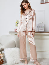 Load image into Gallery viewer, Lapel Collar Long Sleeve Top and Pants Pajama Set
