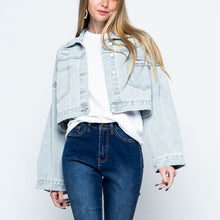 Load image into Gallery viewer, Cropped Collared Neck Dropped Shoulder Denim Jacket
