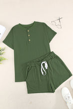 Load image into Gallery viewer, Quarter Button Short Sleeve Top and Shorts Lounge Set
