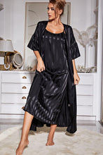 Load image into Gallery viewer, Striped Flounce Sleeve Open Front Robe and Cami Dress Set
