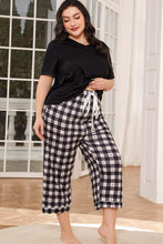 Load image into Gallery viewer, V-Neck Tee and Plaid Cropped Pants Lounge Set
