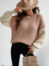 Load image into Gallery viewer, Two-Tone Rib-Knit Dropped Shoulder Sweater
