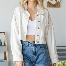 Load image into Gallery viewer, Cropped Collared Neck Dropped Shoulder Denim Jacket
