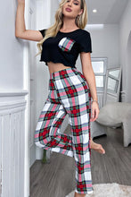 Load image into Gallery viewer, Lettuce Trim Cropped T-Shirt and Plaid Pants Lounge Set
