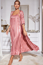 Load image into Gallery viewer, Striped Flounce Sleeve Open Front Robe and Cami Dress Set
