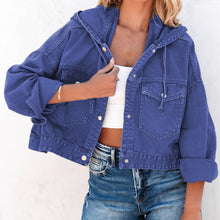 Load image into Gallery viewer, Hooded Dropped Shoulder Denim Jacket
