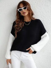 Load image into Gallery viewer, Two-Tone Rib-Knit Dropped Shoulder Sweater
