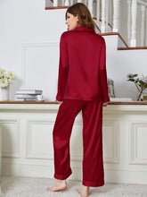 Load image into Gallery viewer, Lapel Collar Long Sleeve Top and Pants Pajama Set
