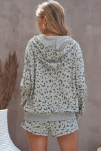 Load image into Gallery viewer, Animal Print Drawstring Detail Hoodie and Shorts Lounge Set
