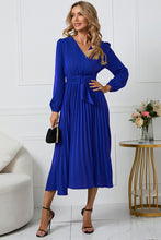 Load image into Gallery viewer, V-Neck Long Sleeve Tie Waist Midi Dress
