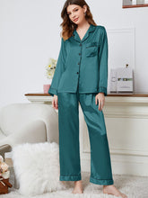 Load image into Gallery viewer, Lapel Collar Long Sleeve Top and Pants Pajama Set
