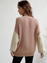 Load image into Gallery viewer, Two-Tone Rib-Knit Dropped Shoulder Sweater
