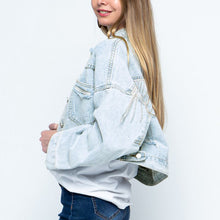 Load image into Gallery viewer, Cropped Collared Neck Dropped Shoulder Denim Jacket
