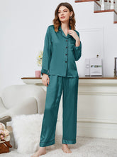 Load image into Gallery viewer, Lapel Collar Long Sleeve Top and Pants Pajama Set
