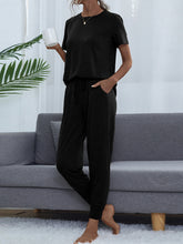 Load image into Gallery viewer, Round Neck Short Sleeve Top and Pants Set
