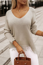 Load image into Gallery viewer, Fringe Trim V-Neck Pullover Sweater
