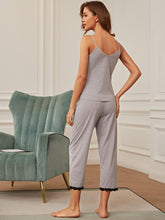 Load image into Gallery viewer, V-Neck Lace Trim Slit Cami and Pants Pajama Set
