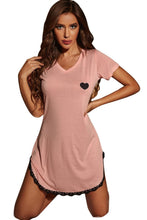 Load image into Gallery viewer, Heart Graphic Lace Trim Night Dress
