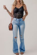 Load image into Gallery viewer, Button-Fly Distressed Flare Jeans
