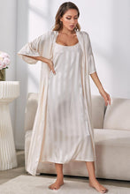 Load image into Gallery viewer, Striped Flounce Sleeve Open Front Robe and Cami Dress Set
